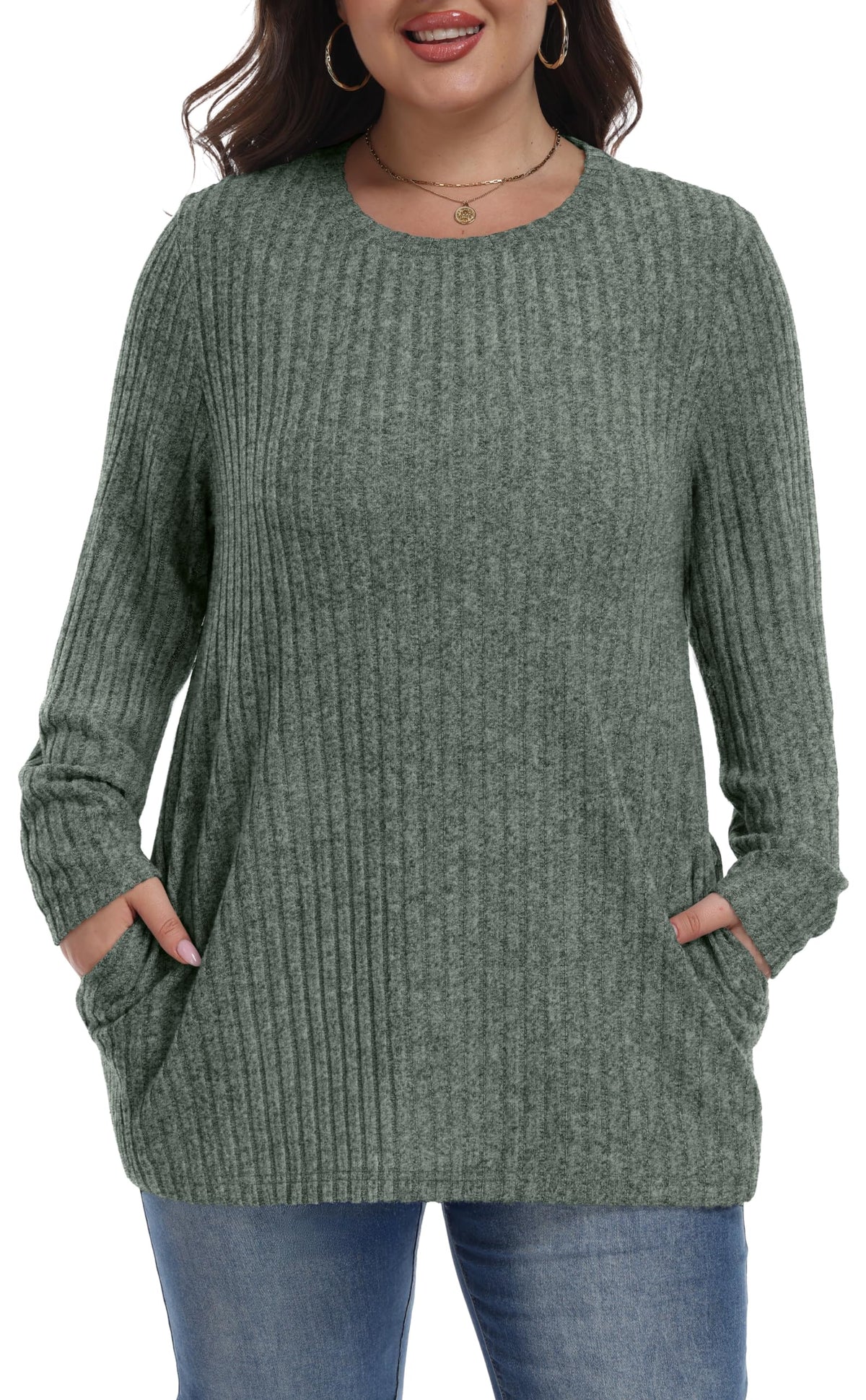OLRIK Womens Plus Size Sweater Tunic Casual Lightweight Top Fall Fashion