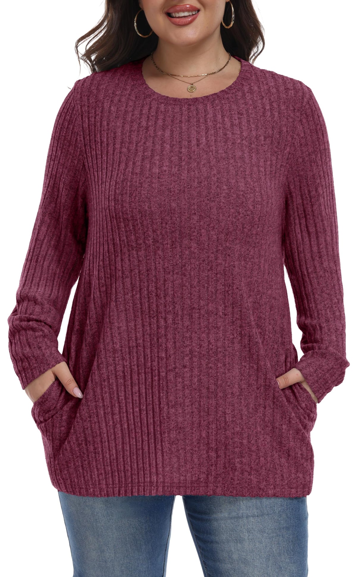 OLRIK Womens Plus Size Sweater Tunic Casual Lightweight Top Fall Fashion
