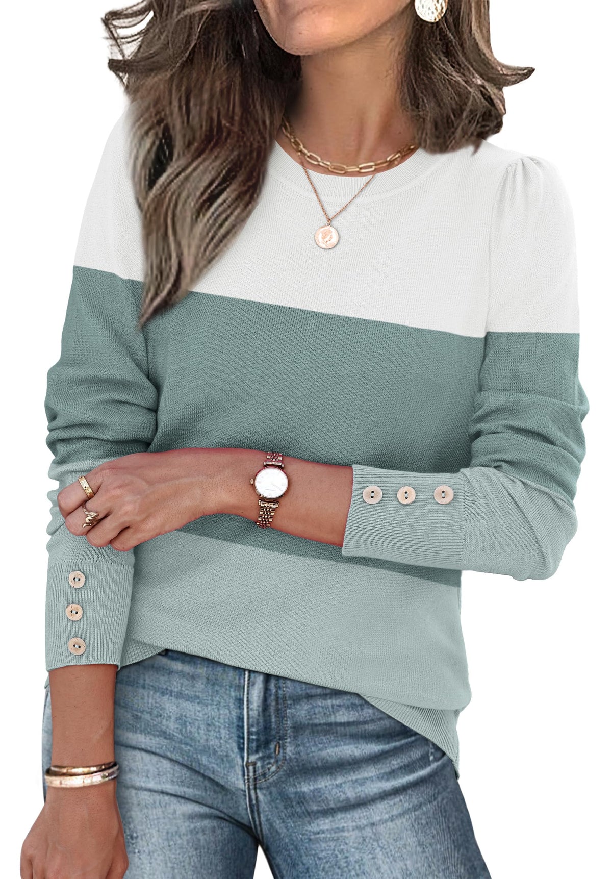 Womens Sweaters Fall Fashion 2025 Long Sleeve Button Cuff Soft Knit Pullover Trendy Tops Dressy Casual Blouses