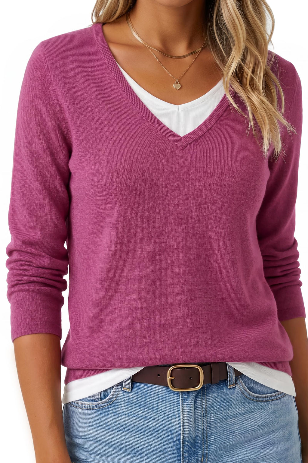 Arach&Cloz Women's Wool Blend 2 in 1 Patchwork V Neck Casual Sweater Tops