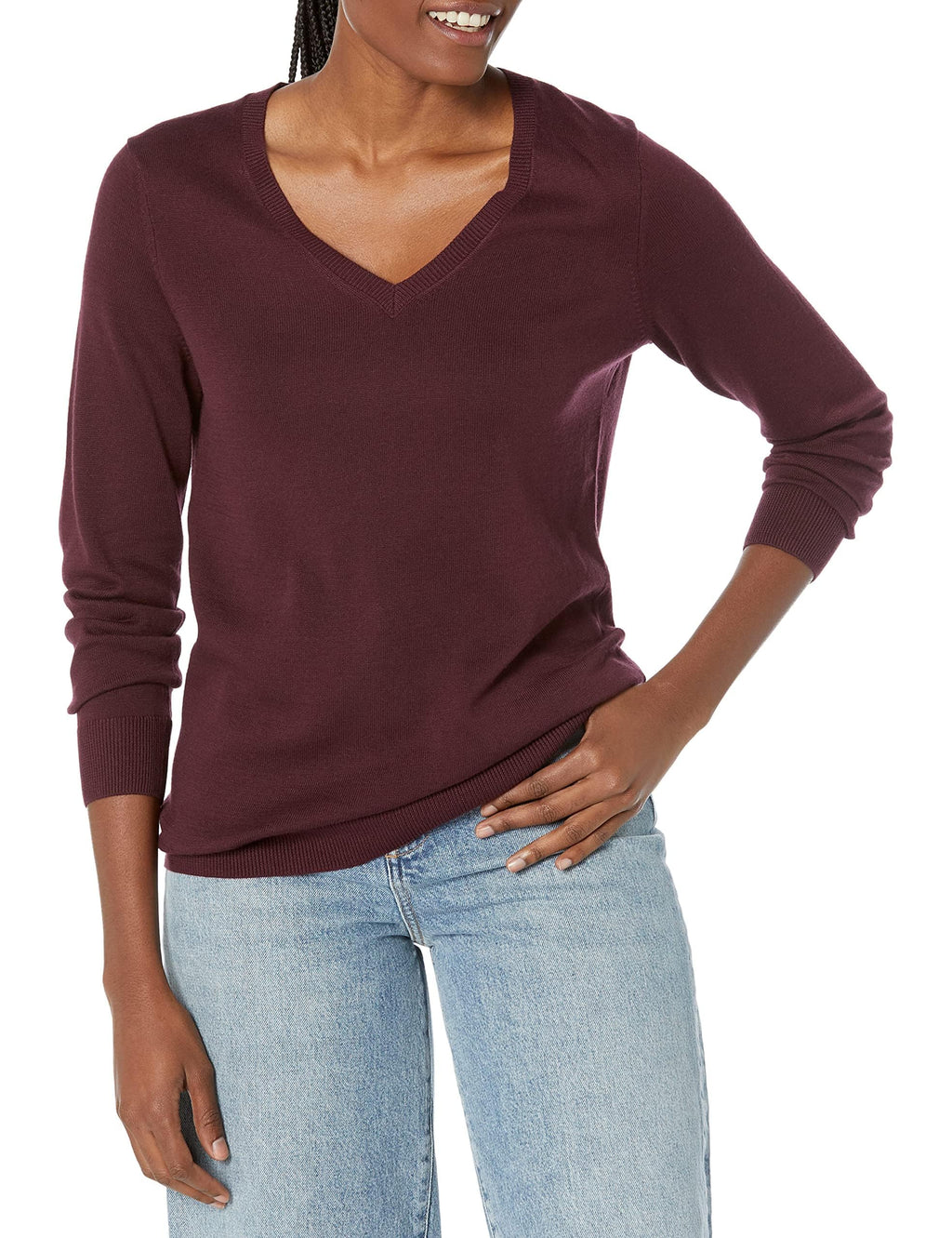 Amazon Essentials Women's Regular-Fit Lightweight Long-Sleeve V-Neck Sweater, Ribbed, Cozy Soft (Available in Plus Size)