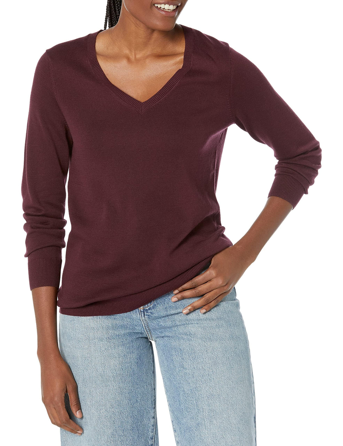 Amazon Essentials Women's Regular-Fit Lightweight Long-Sleeve V-Neck Sweater, Ribbed, Cozy Soft (Available in Plus Size)