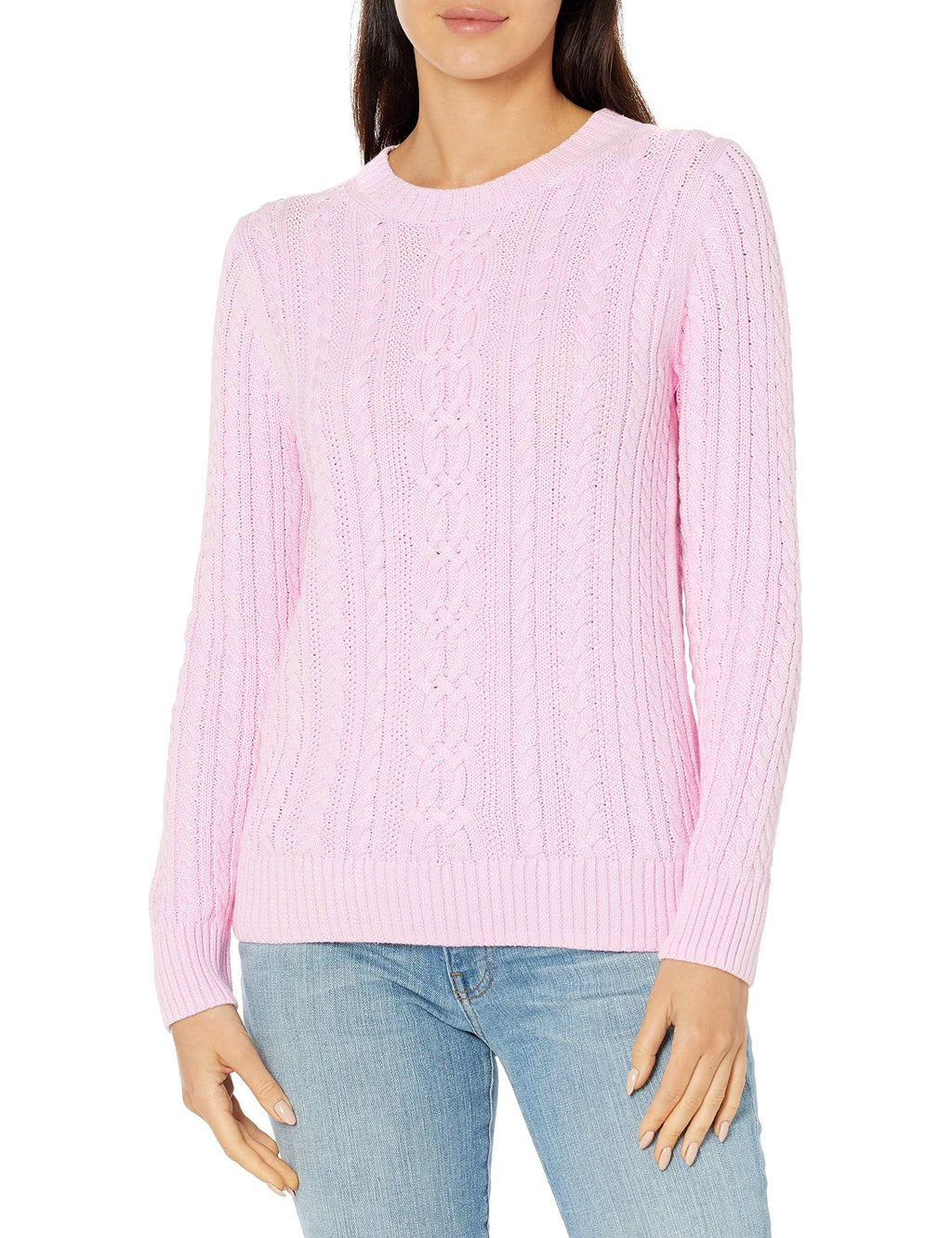 Amazon Essentials Women's Regular Fit Soft Cotton Cable Knit Ribbed Crewneck Sweater (Available in Plus Size)